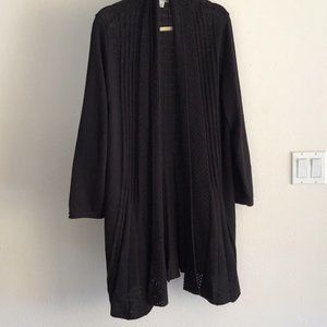 Knitted Open Front A-line Cardigan - Black 3X Studio Works